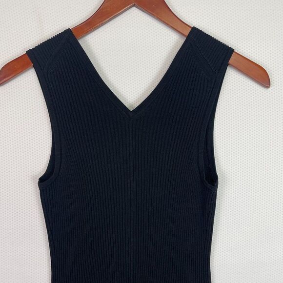 Everlane The Ribbed Viscose Scoop Neck Fitted Stretch Midi Dress Black S - Picture 7 of 11